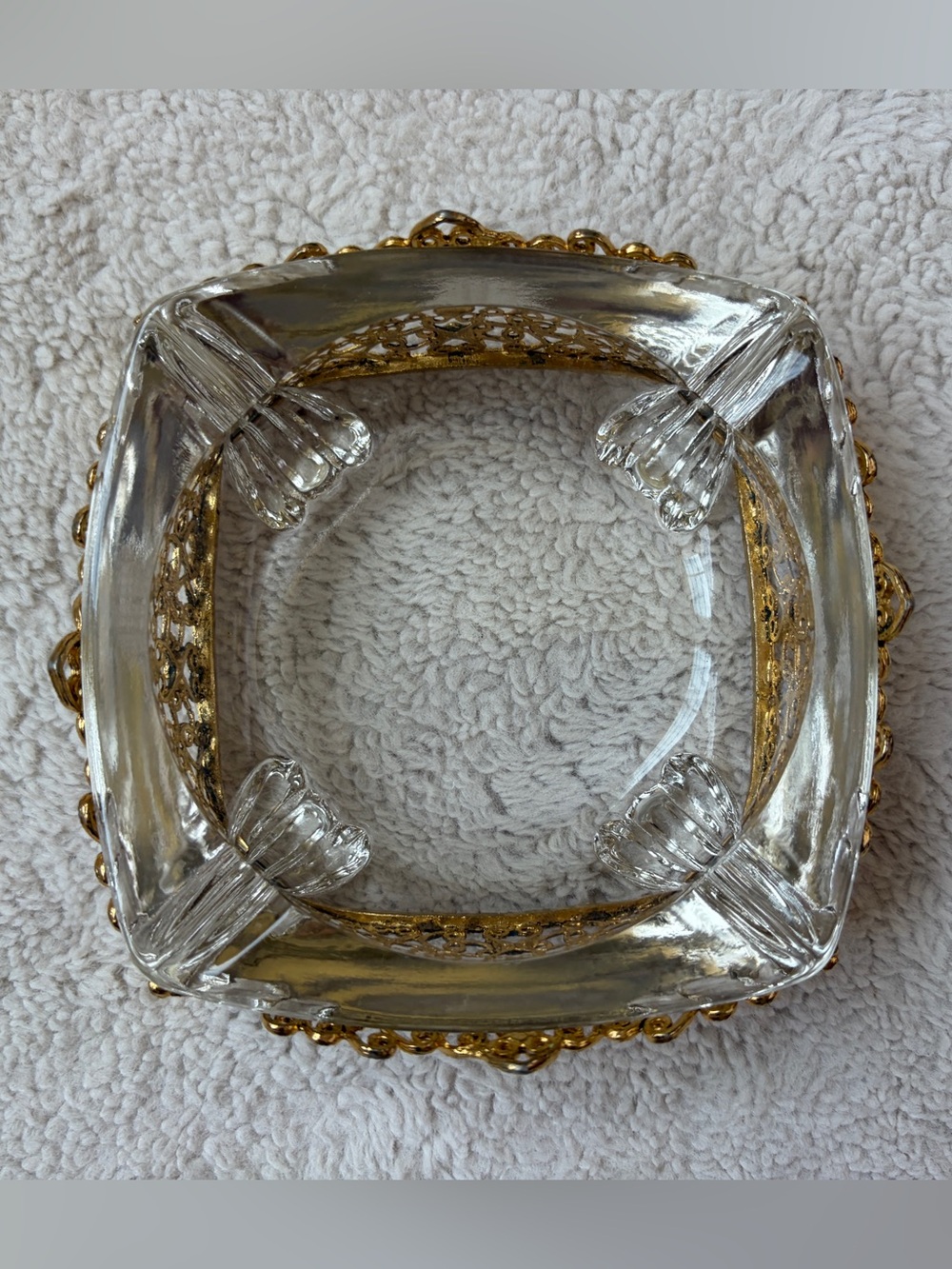 Vintage Ashtray With Gold Tone Ormolu Filigree Footed Stand Hollywood Regency - Picture 6 of 11